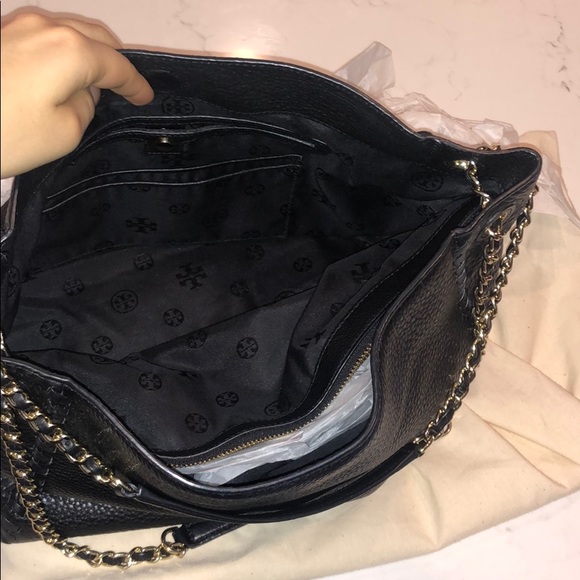 TORY BURCH Marion Black Leather Shoulder Tote - Picture 4 of 6